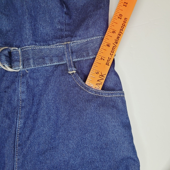 Forever 21 Belted Strapless Denim Jumpsuit Women Small Wide-leg Zip Pocket FLAW - Picture 8 of 15